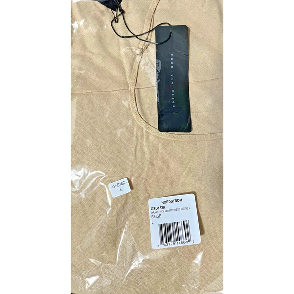 Know One Cares Linen Blend Cowl Neck Slip Midi Dress Beige Size L NWT Wedding - Picture 8 of 8